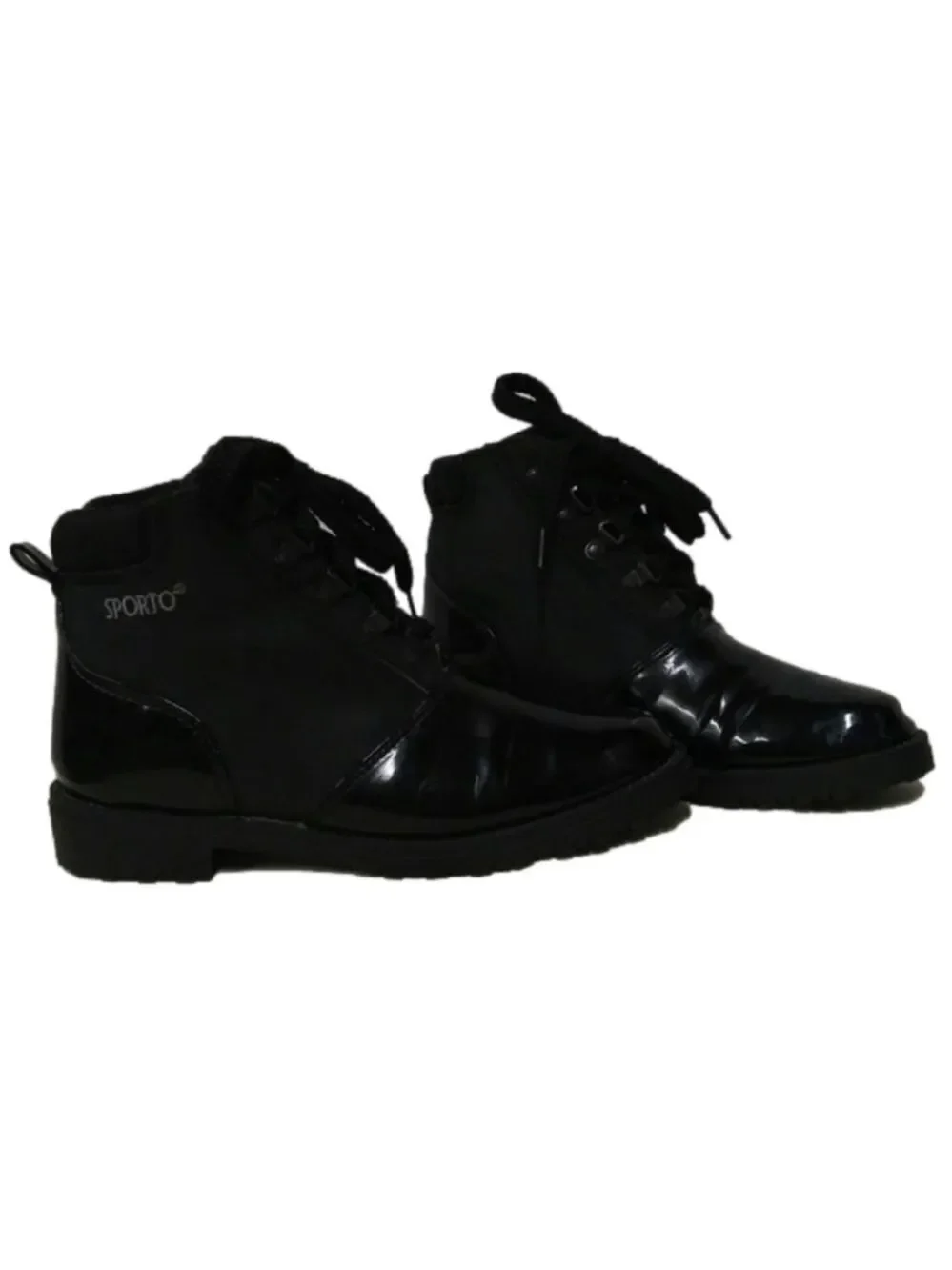 Sporto Insulated Black Leather Almond Toe Lace Up Low Heel Winter Ankle Boot